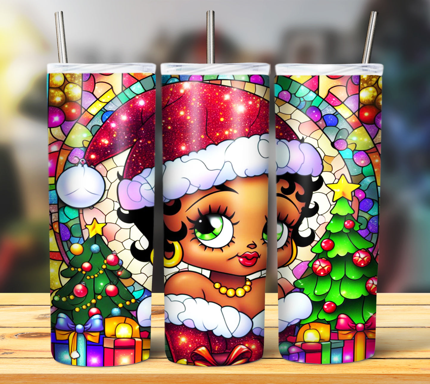 60+ Stain Glass Cartoon Christmas Sublimation Tumbler Images Bundle 20 oz