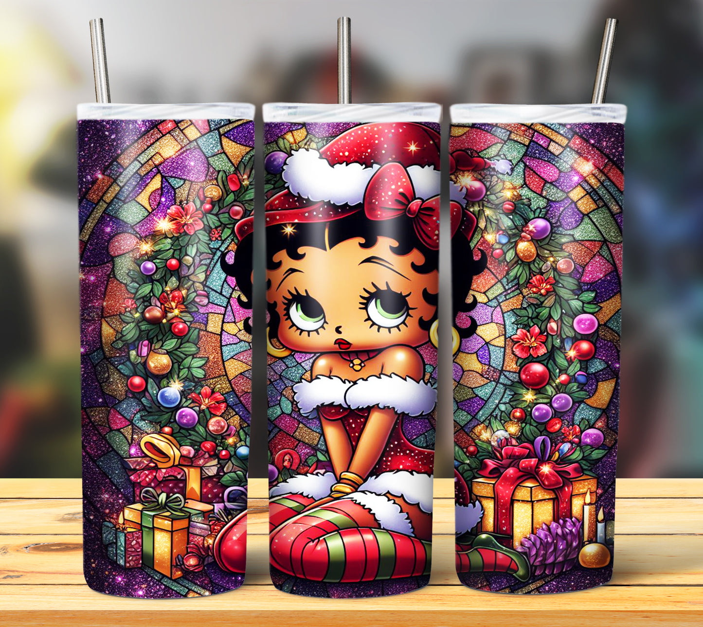 60+ Stain Glass Cartoon Christmas Sublimation Tumbler Images Bundle 20 oz