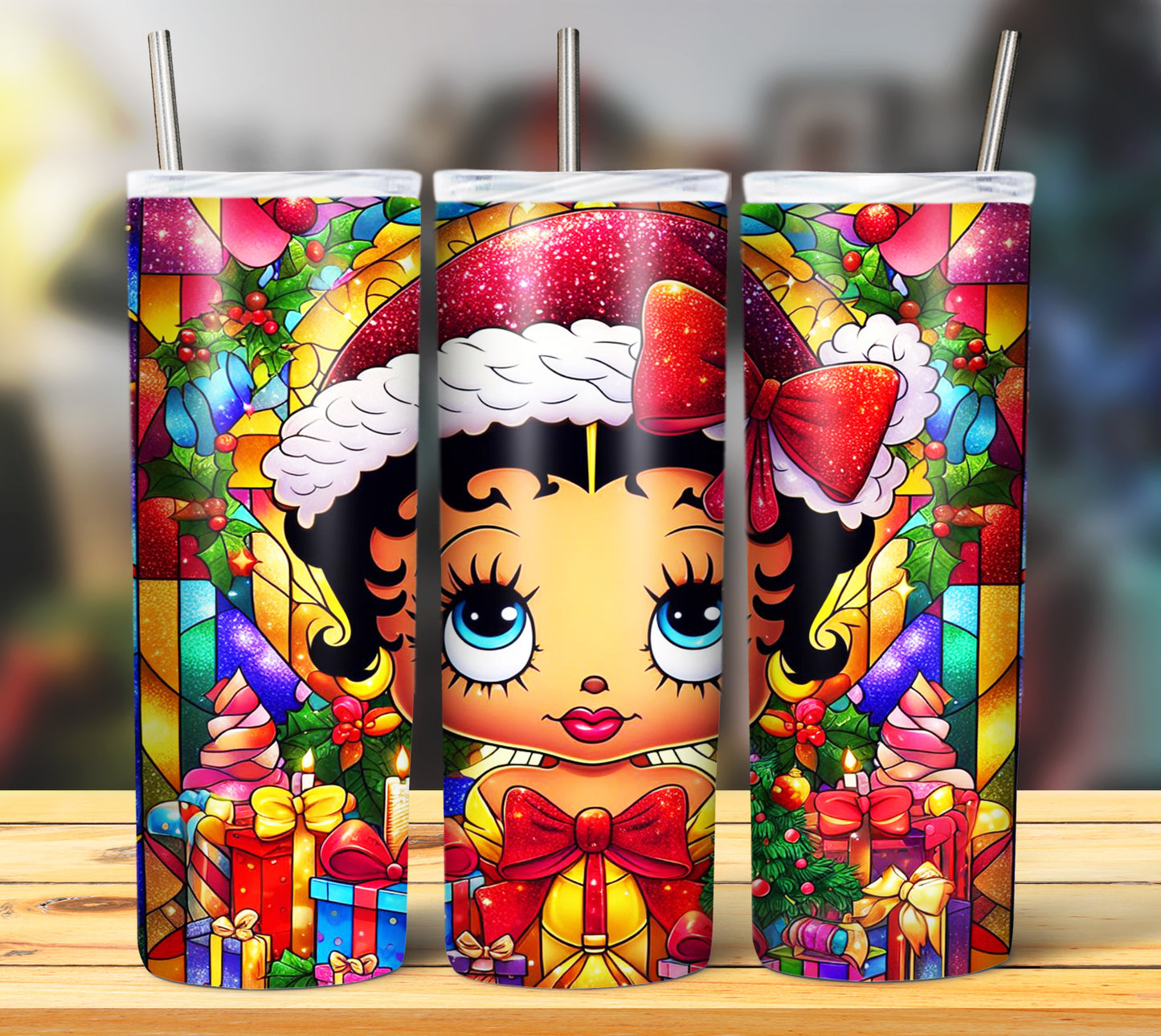 60+ Stain Glass Cartoon Christmas Sublimation Tumbler Images Bundle 20 oz