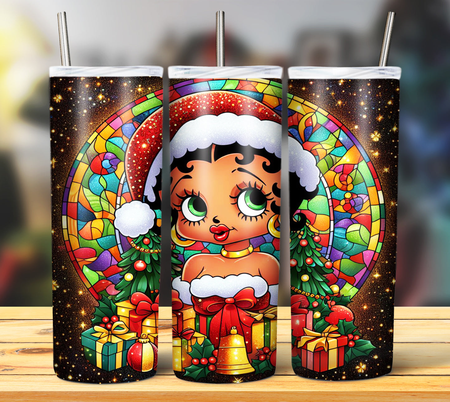 60+ Stain Glass Cartoon Christmas Sublimation Tumbler Images Bundle 20 oz