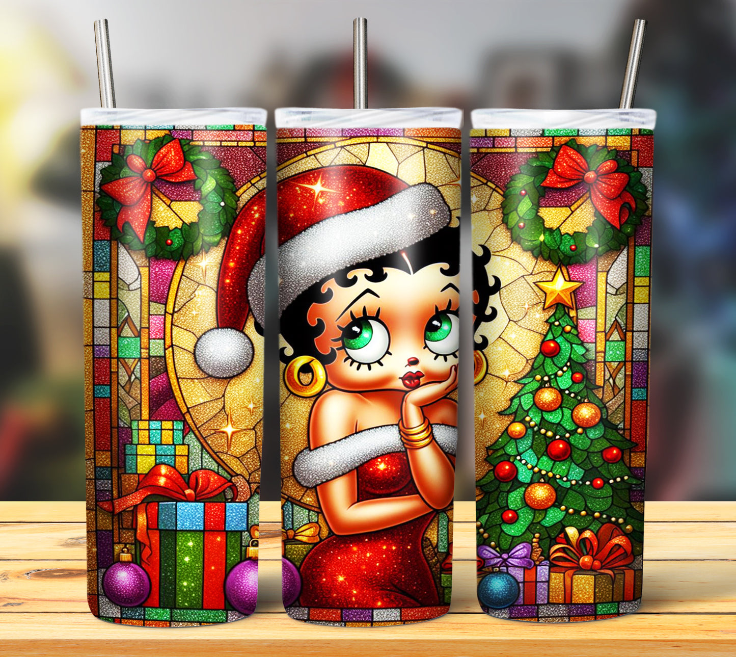 60+ Stain Glass Cartoon Christmas Sublimation Tumbler Images Bundle 20 oz