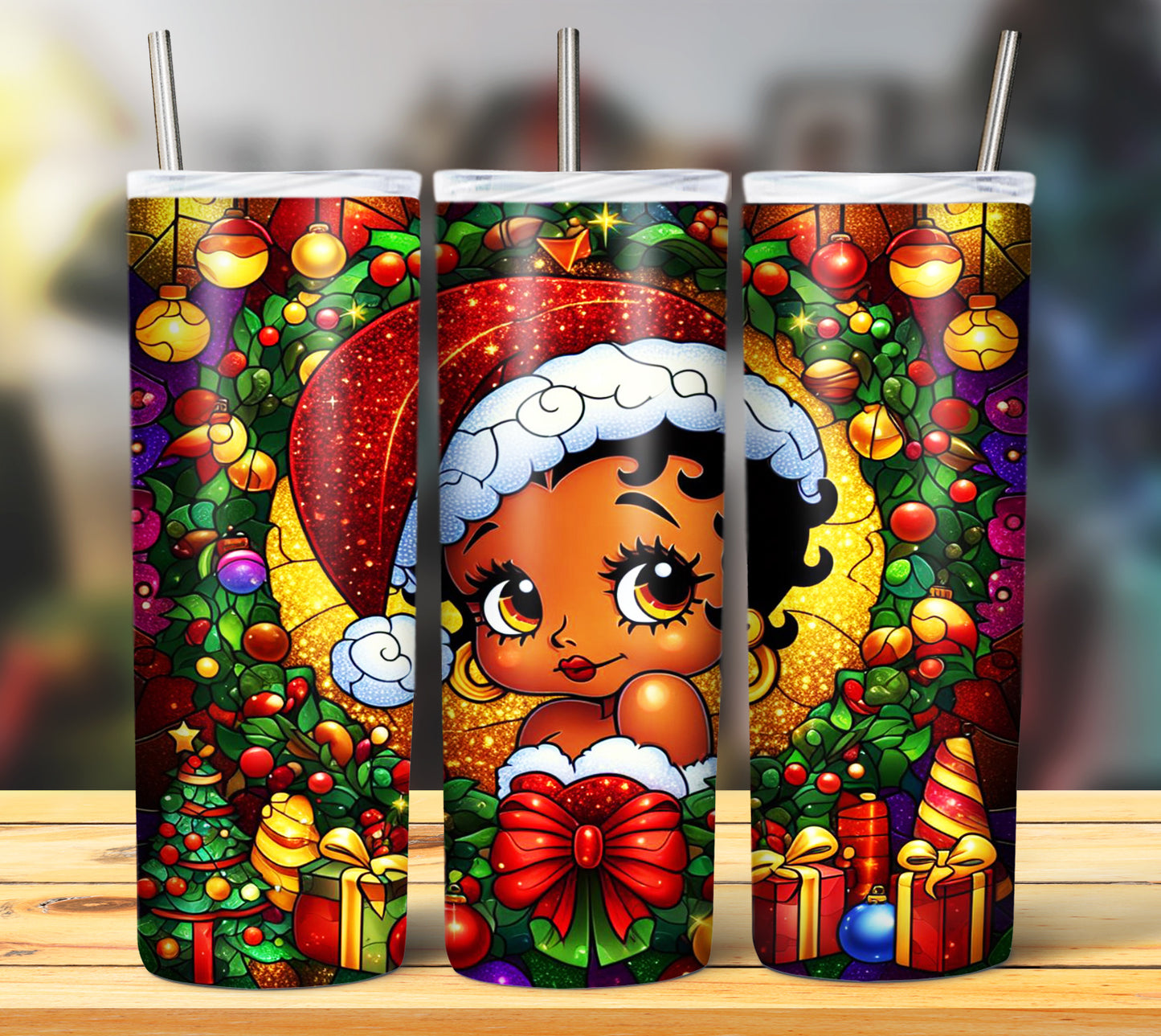 60+ Stain Glass Cartoon Christmas Sublimation Tumbler Images Bundle 20 oz