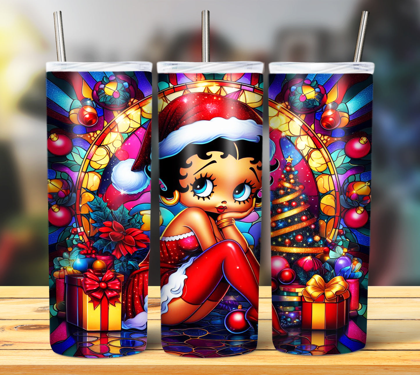 60+ Stain Glass Cartoon Christmas Sublimation Tumbler Images Bundle 20 oz