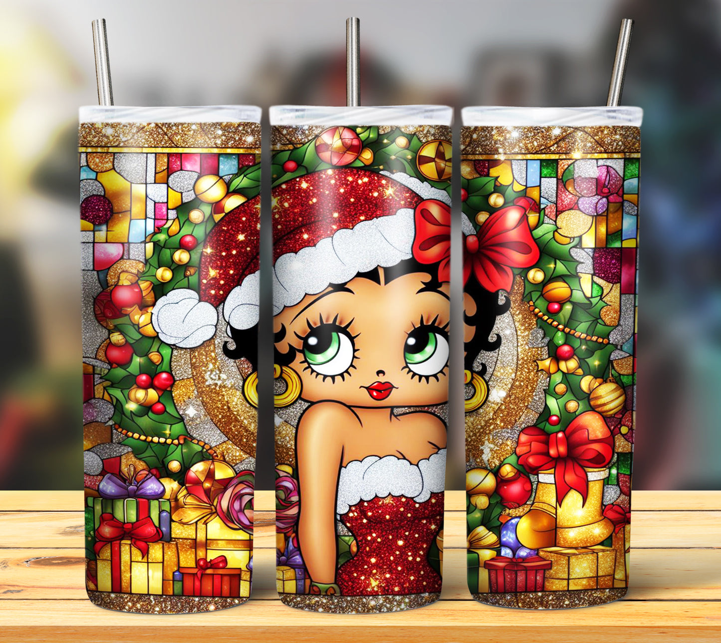 60+ Stain Glass Cartoon Christmas Sublimation Tumbler Images Bundle 20 oz