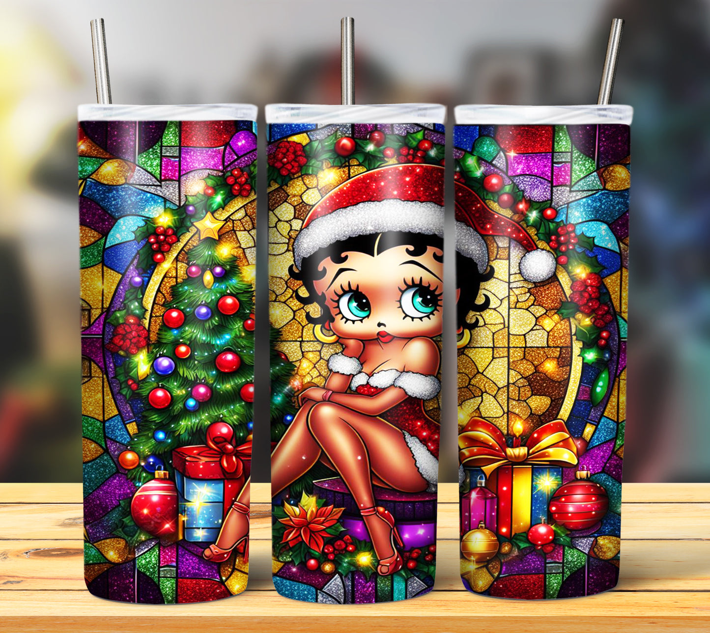 60+ Stain Glass Cartoon Christmas Sublimation Tumbler Images Bundle 20 oz