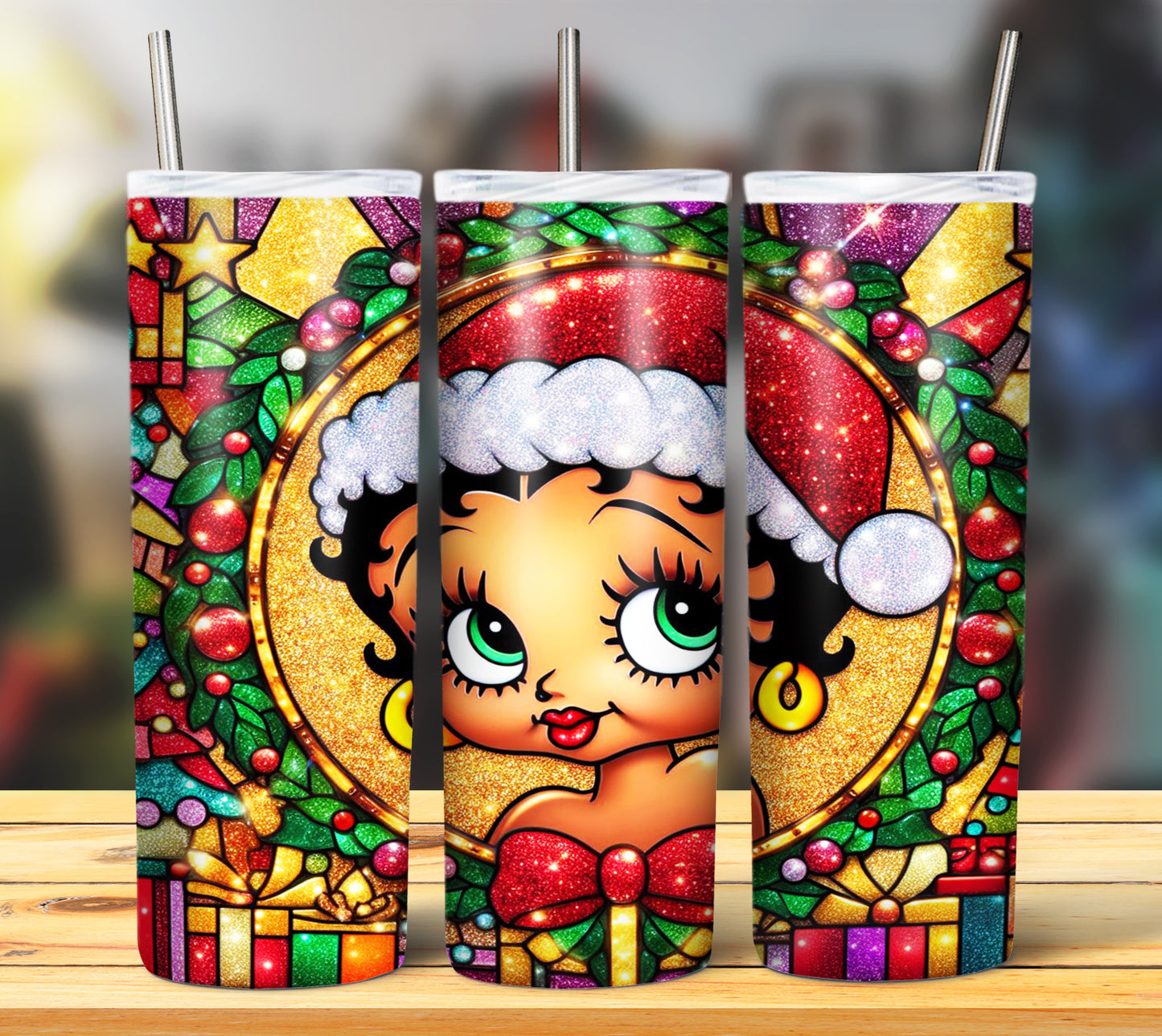 60+ Stain Glass Cartoon Christmas Sublimation Tumbler Images Bundle 20 oz