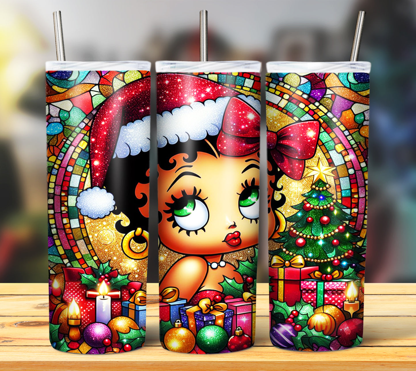 60+ Stain Glass Cartoon Christmas Sublimation Tumbler Images Bundle 20 oz