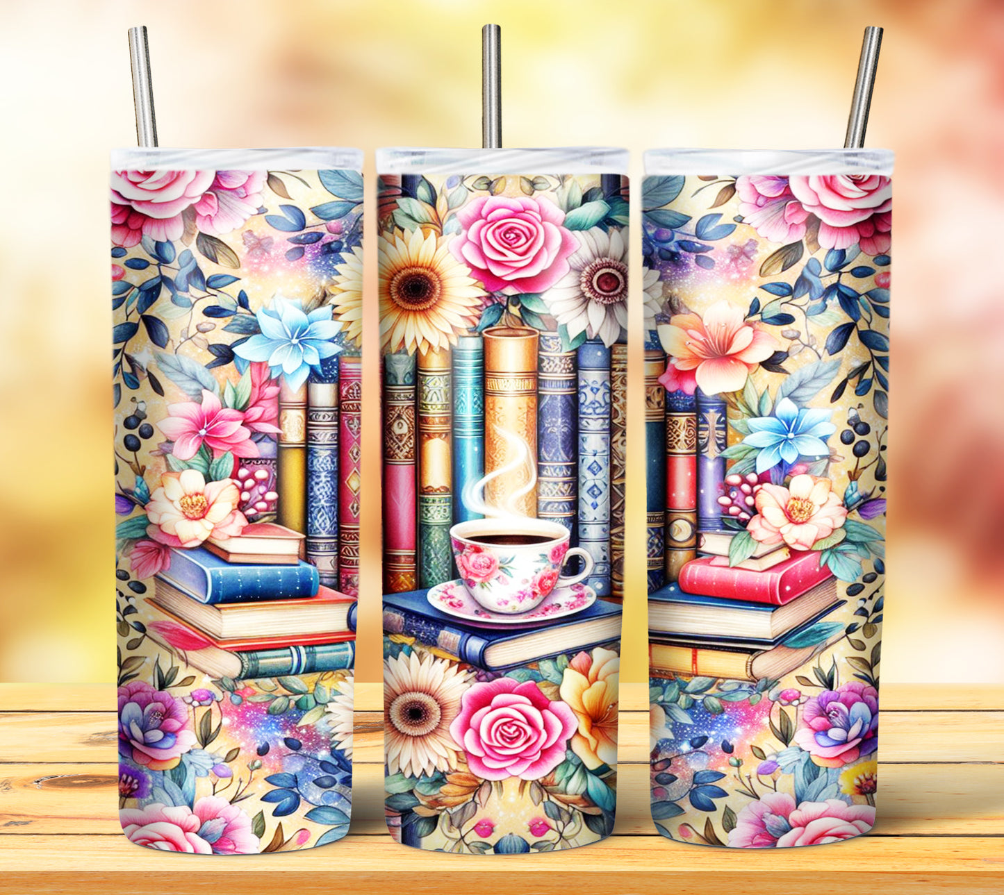 Floral Books Sublimation 20oz Tumbler Images Bundle