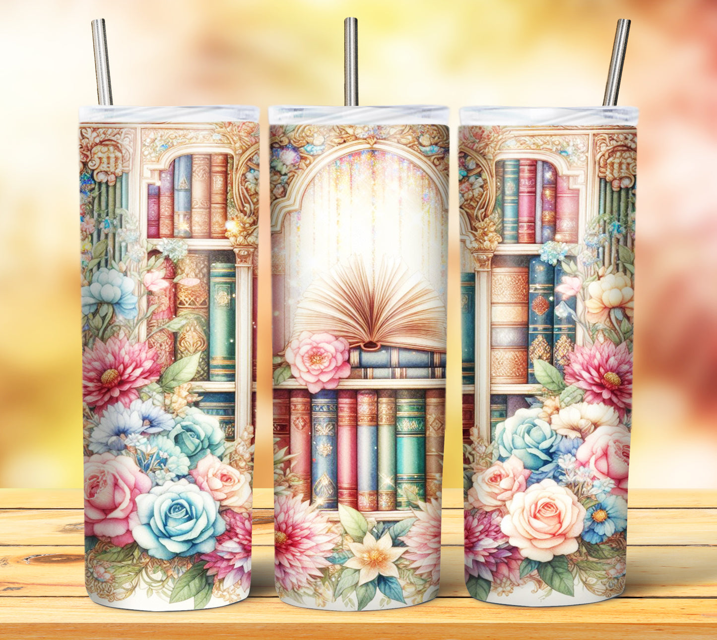 Floral Books Sublimation 20oz Tumbler Images Bundle