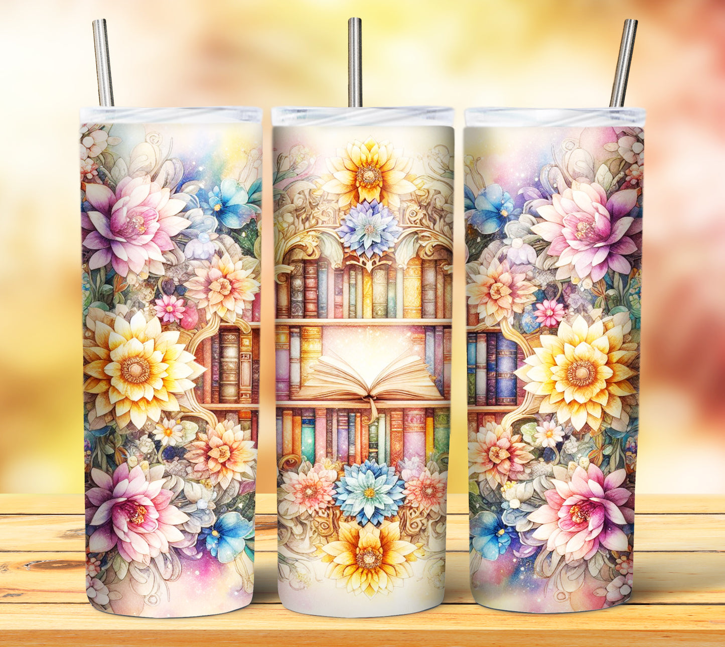 Floral Books Sublimation 20oz Tumbler Images Bundle