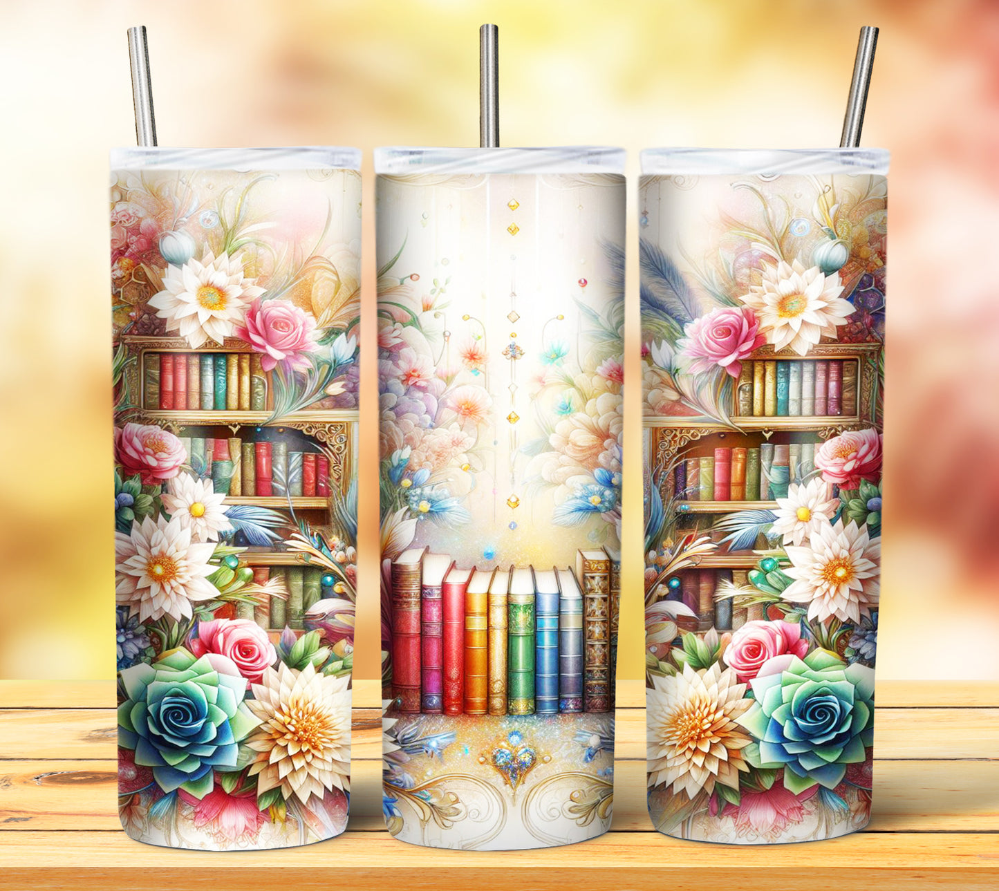 Floral Books Sublimation 20oz Tumbler Images Bundle