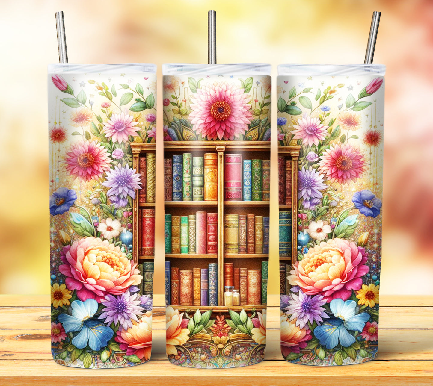 Floral Books Sublimation 20oz Tumbler Images Bundle