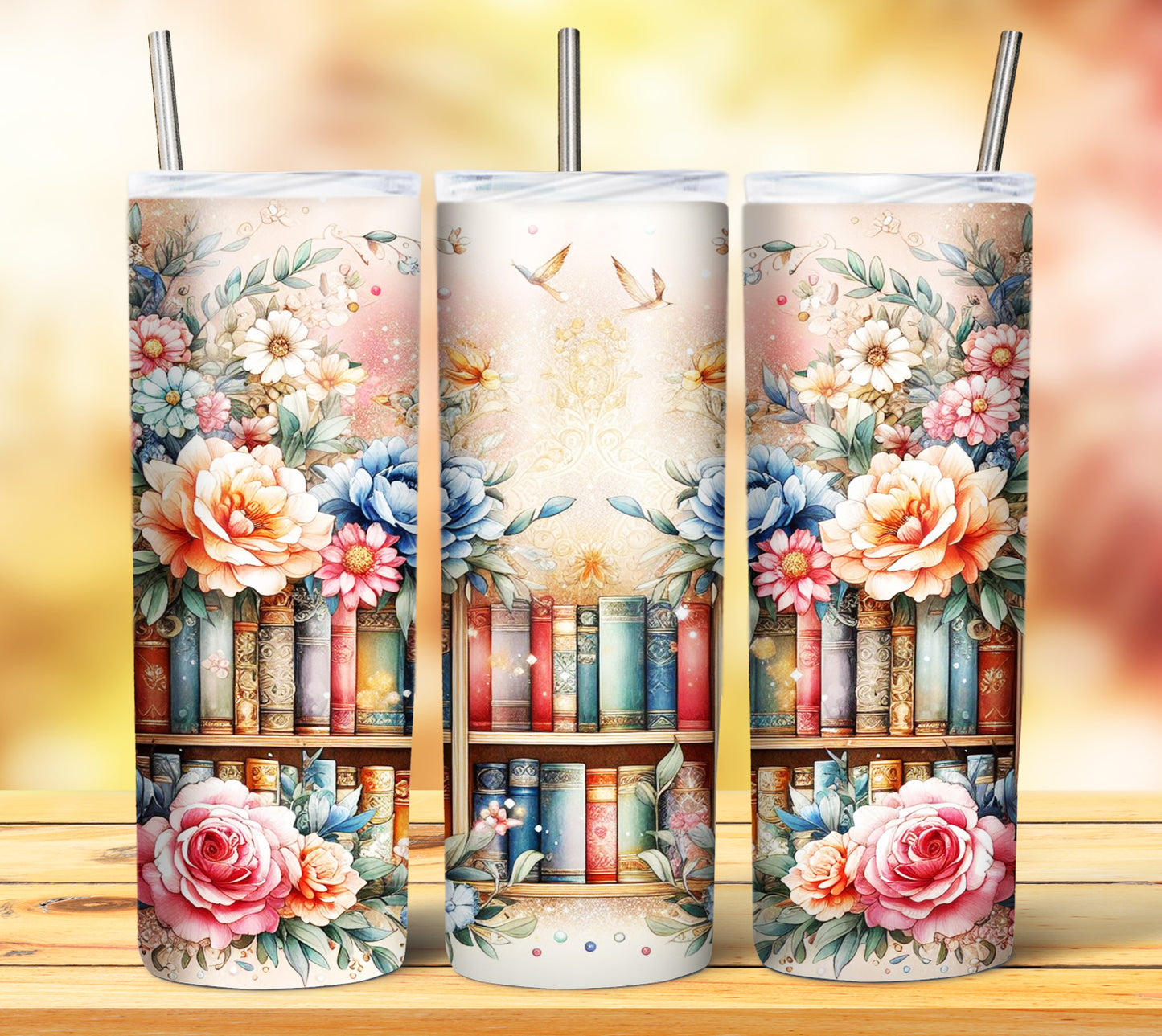 Floral Books Sublimation 20oz Tumbler Images Bundle