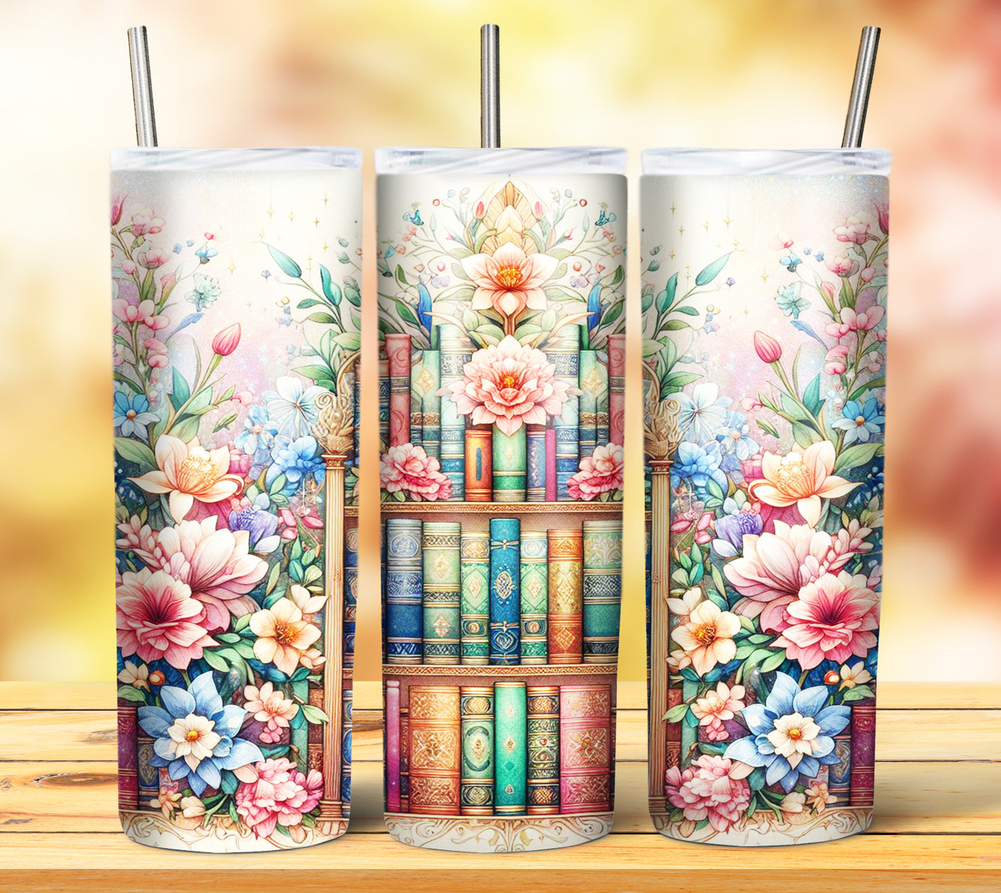 Floral Books Sublimation 20oz Tumbler Images Bundle