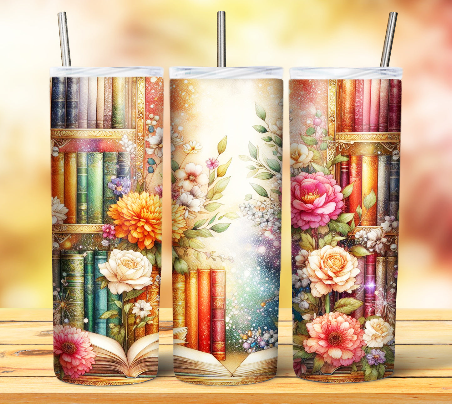 Floral Books Sublimation 20oz Tumbler Images Bundle