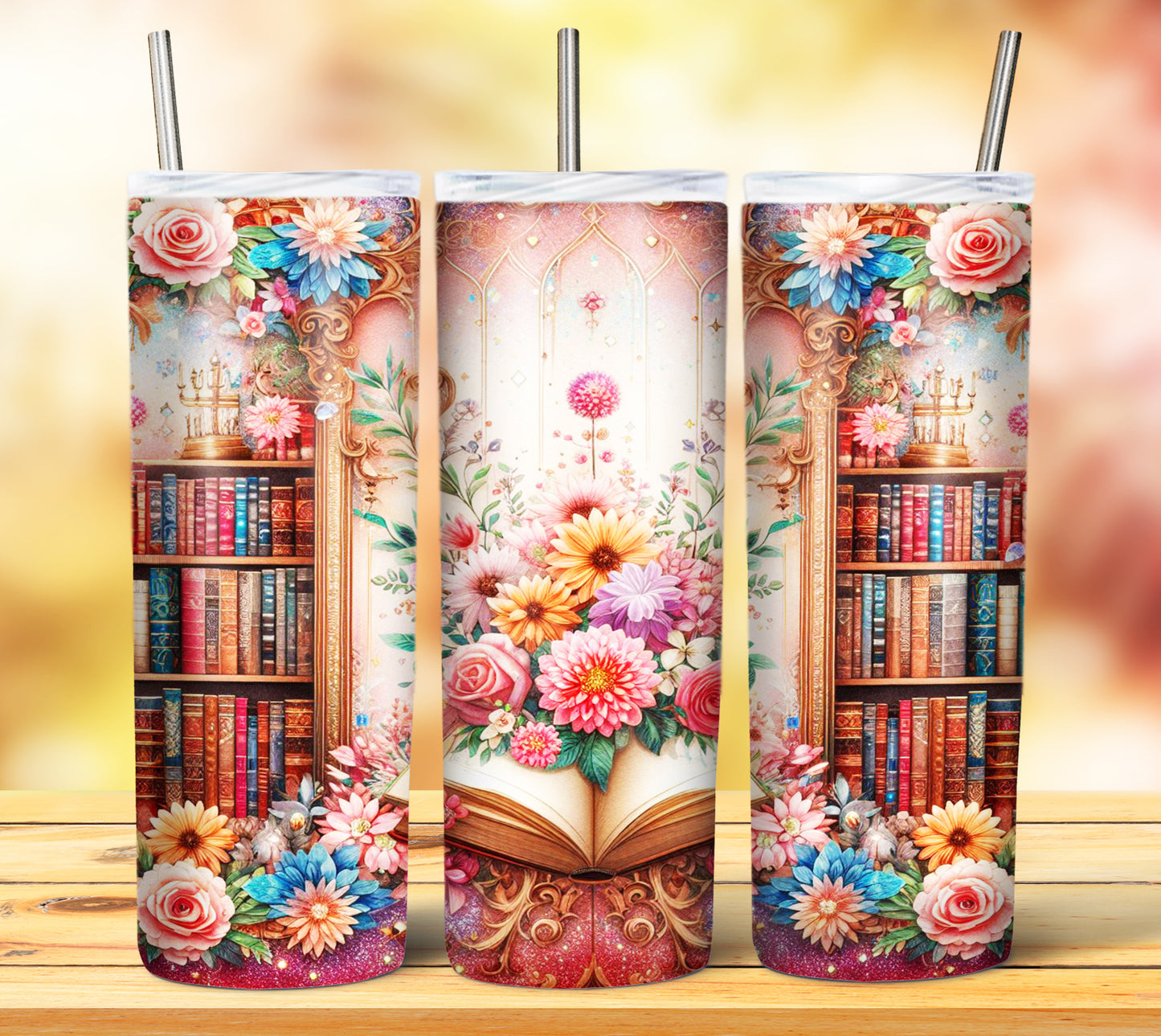 Floral Books Sublimation 20oz Tumbler Images Bundle