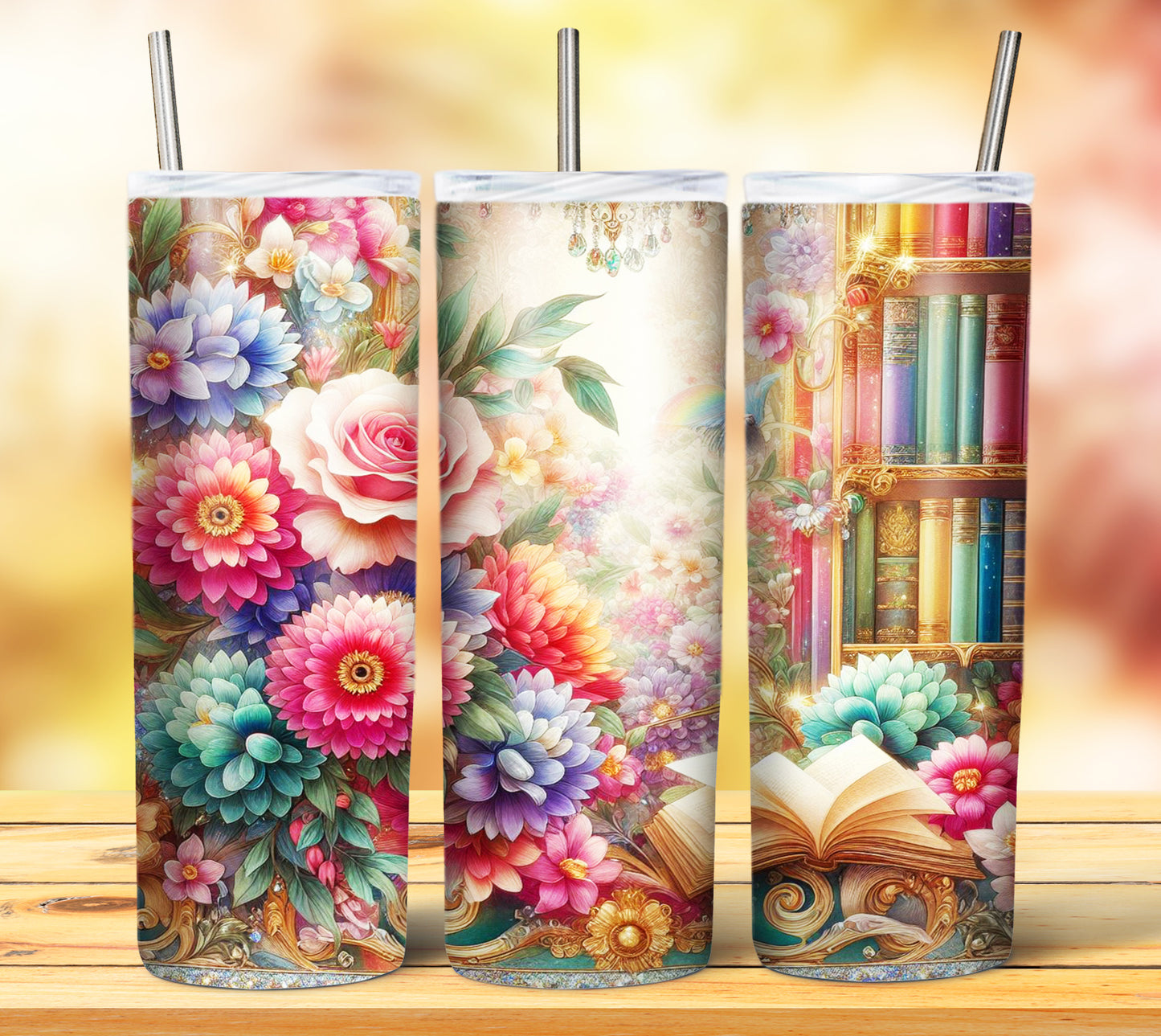 Floral Books Sublimation 20oz Tumbler Images Bundle