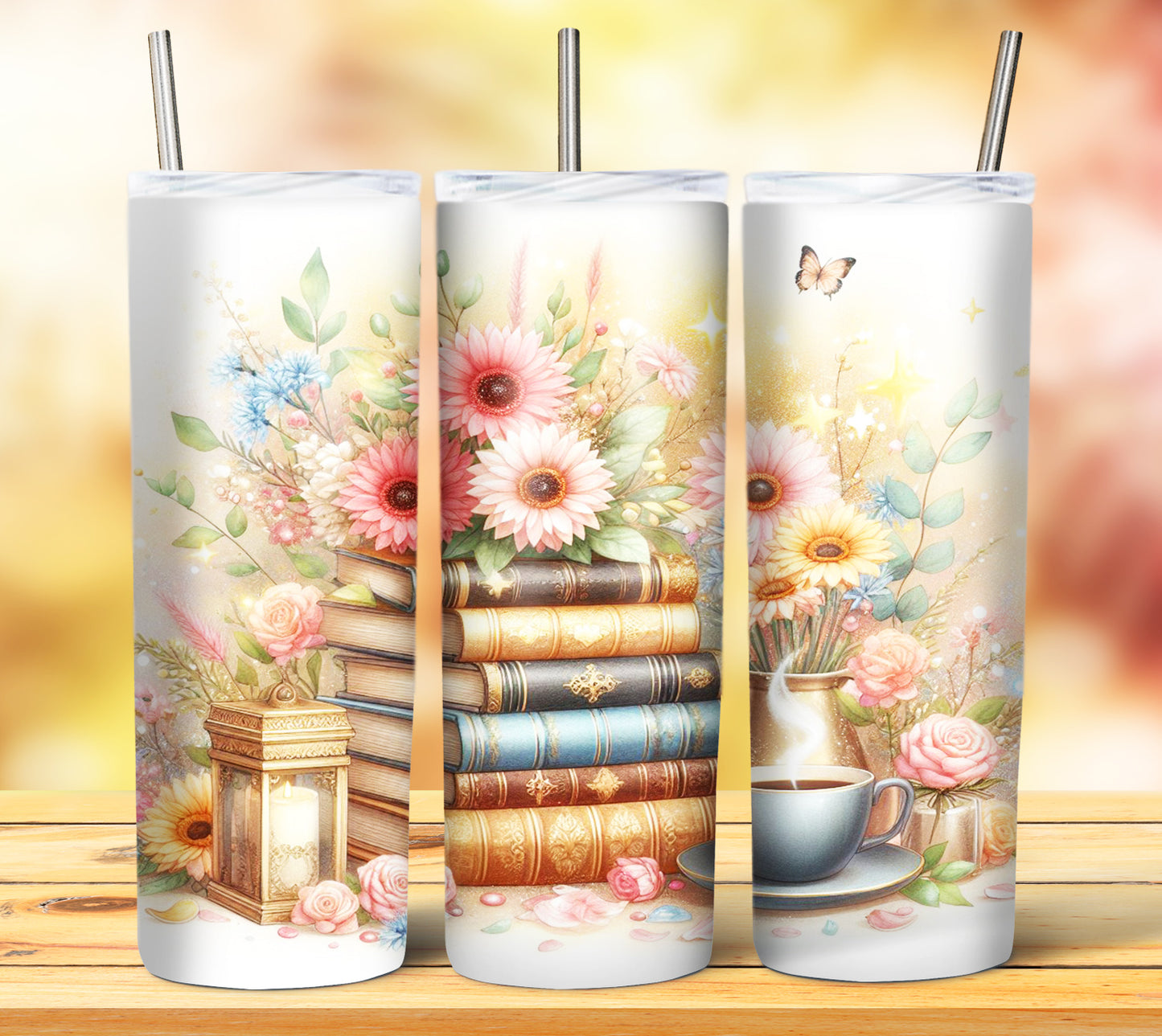 Floral Books Sublimation 20oz Tumbler Images Bundle