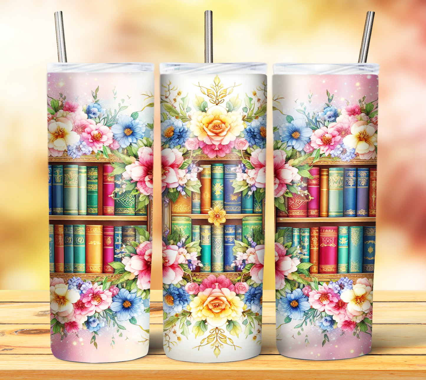 Floral Books Sublimation 20oz Tumbler Images Bundle