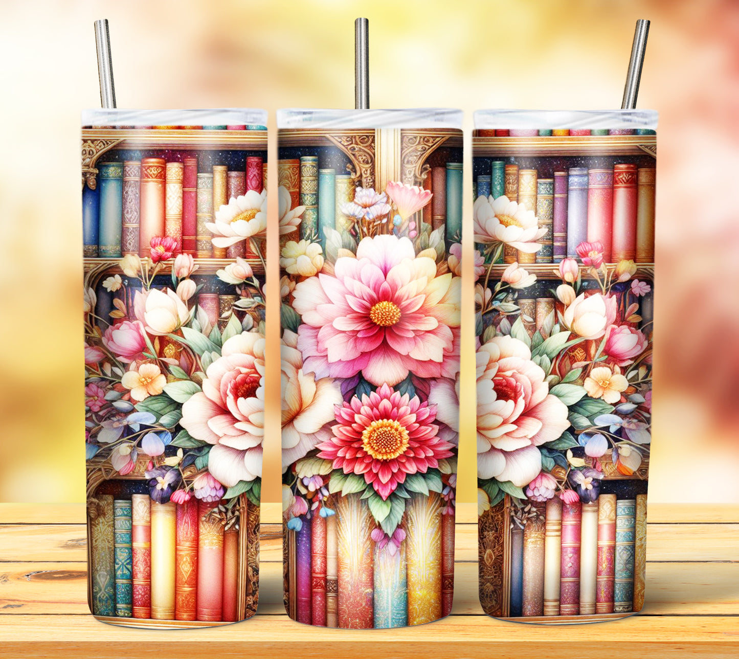 Floral Books Sublimation 20oz Tumbler Images Bundle