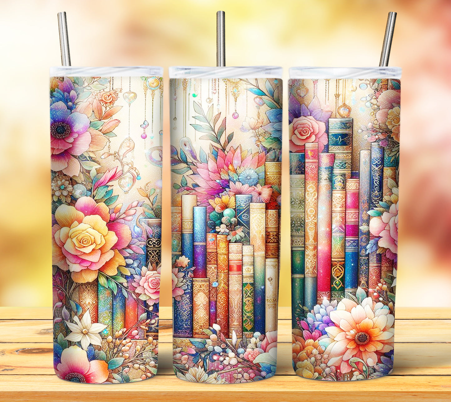 Floral Books Sublimation 20oz Tumbler Images Bundle