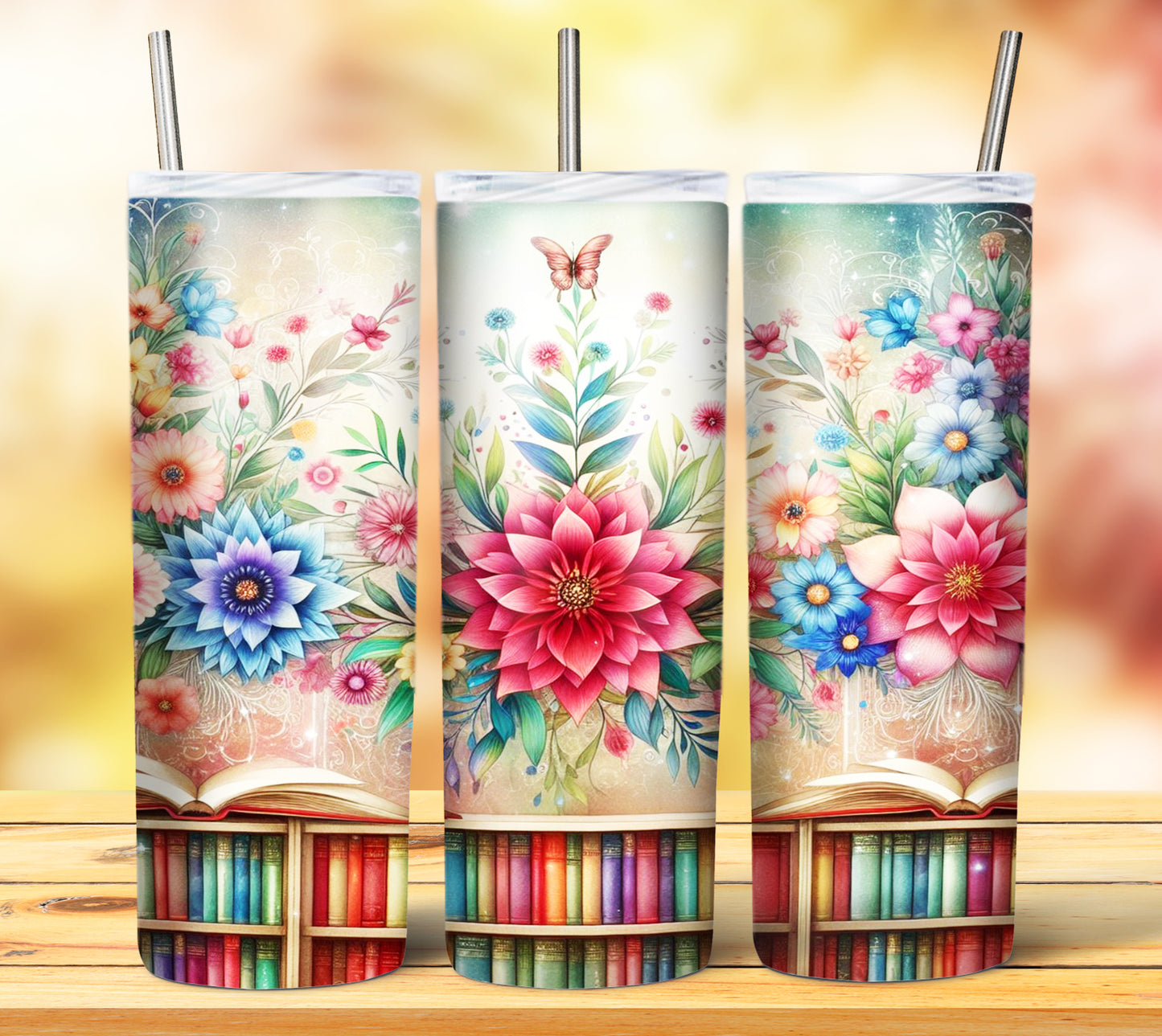 Floral Books Sublimation 20oz Tumbler Images Bundle