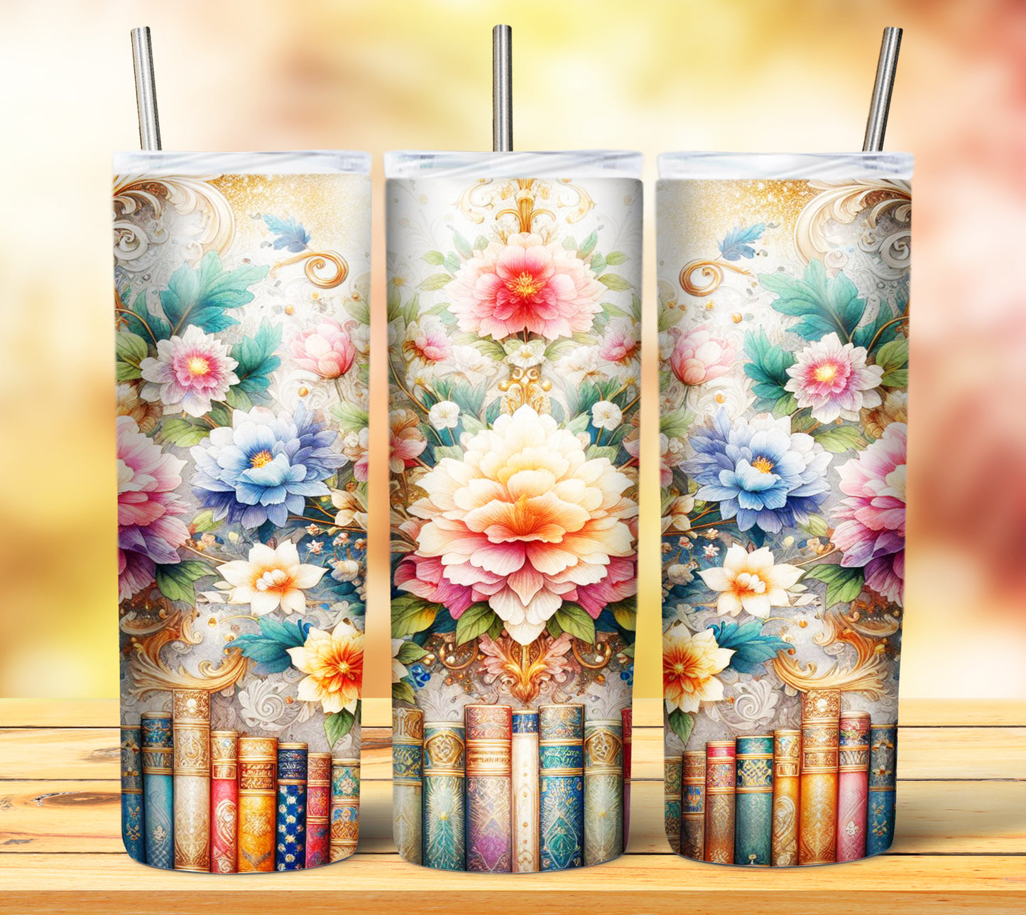 Floral Books Sublimation 20oz Tumbler Images Bundle