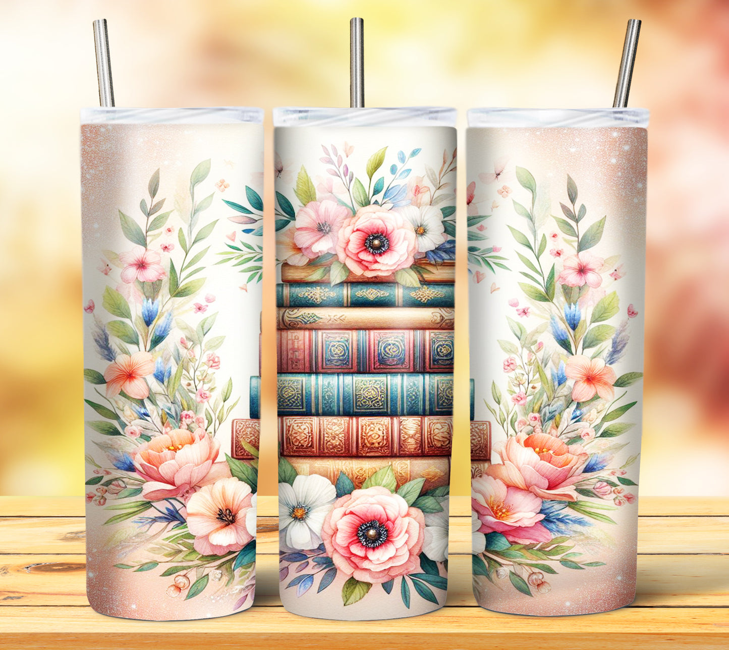 Floral Books Sublimation 20oz Tumbler Images Bundle