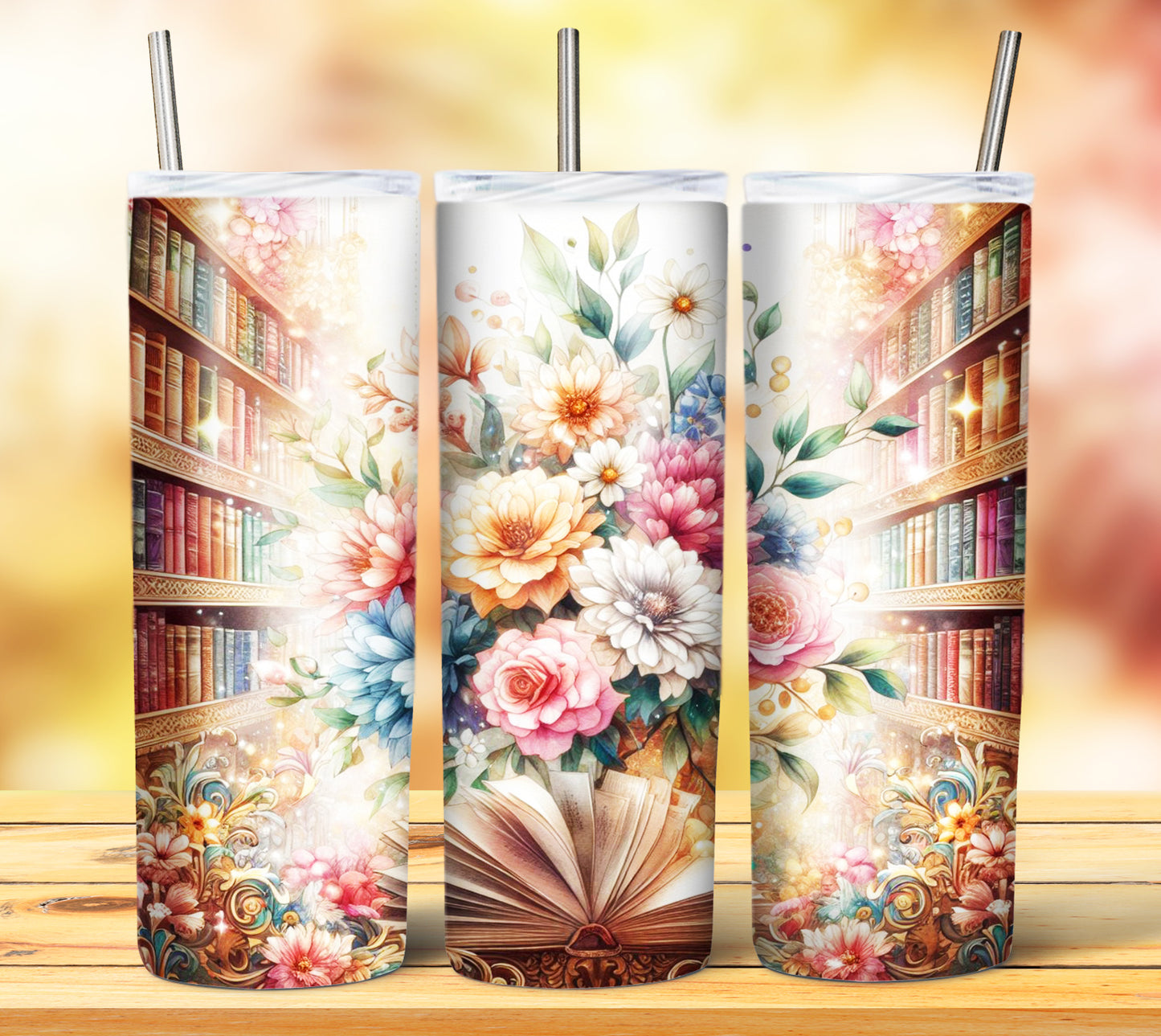 Floral Books Sublimation 20oz Tumbler Images Bundle