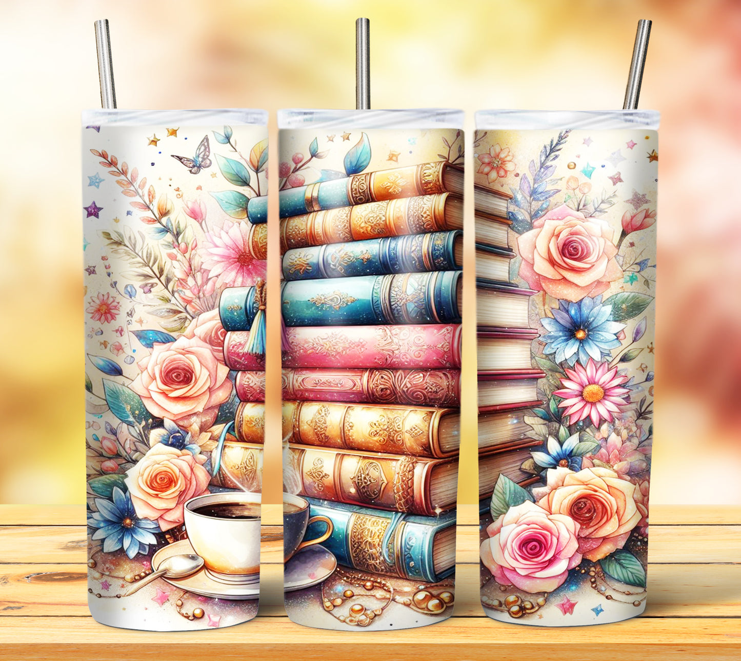 Floral Books Sublimation 20oz Tumbler Images Bundle