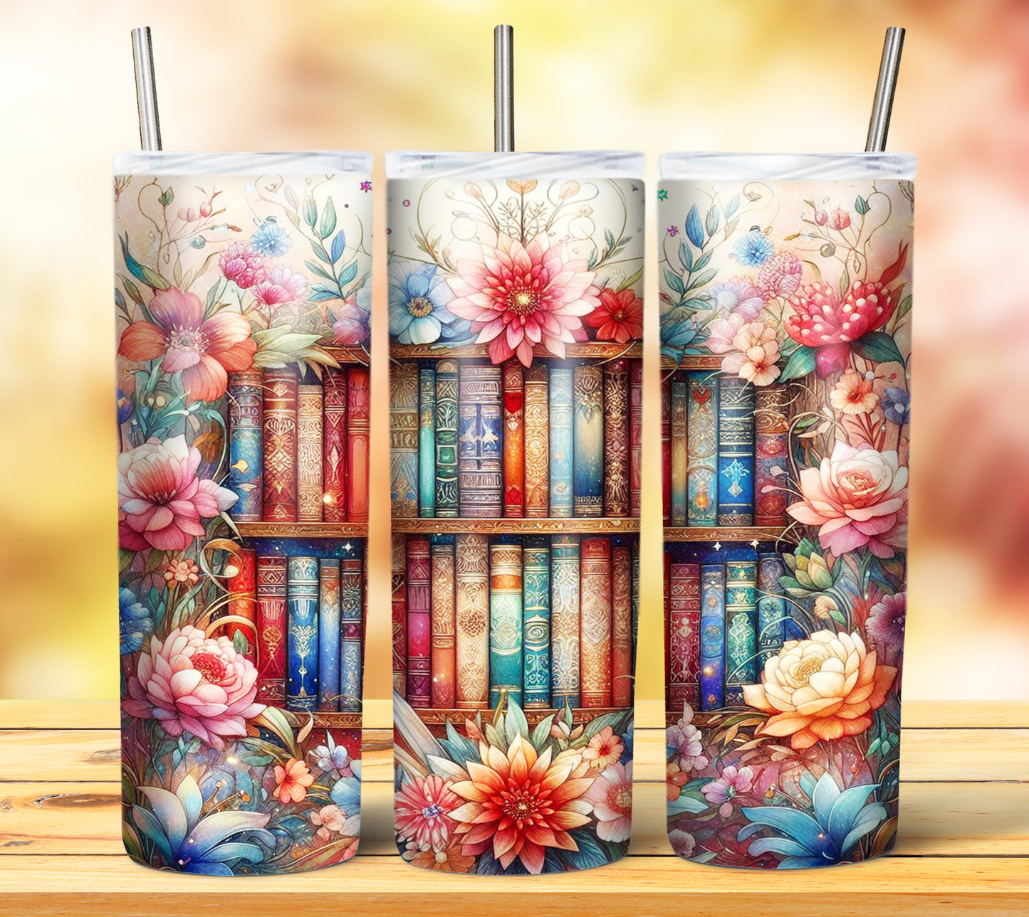 Floral Books Sublimation 20oz Tumbler Images Bundle