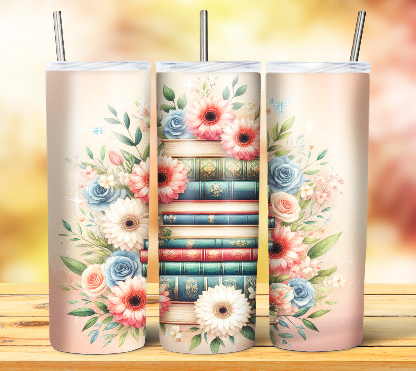 Floral Books Sublimation 20oz Tumbler Images Bundle