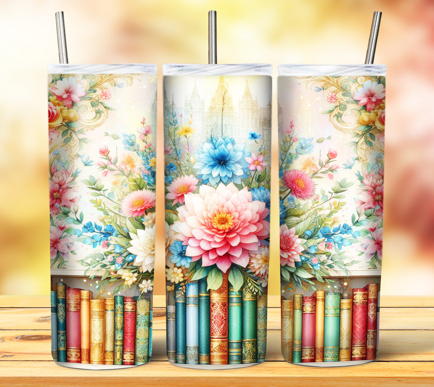 Floral Books Sublimation 20oz Tumbler Images Bundle