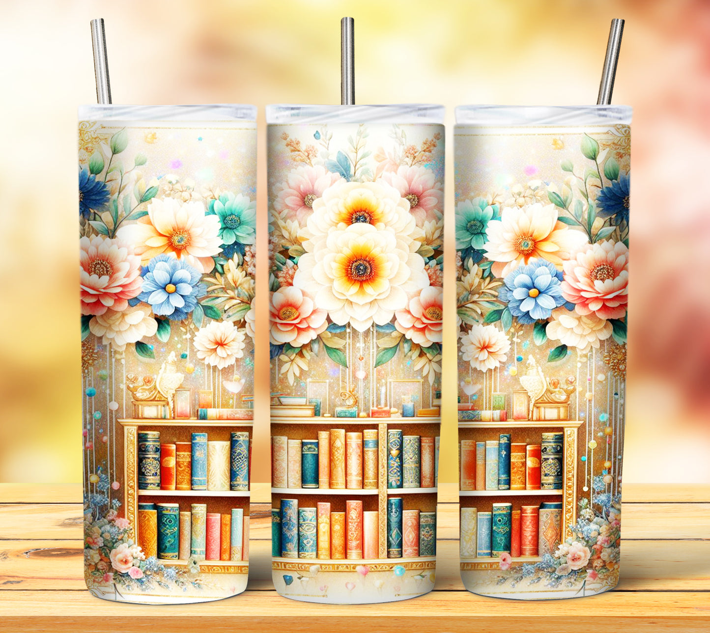 Floral Books Sublimation 20oz Tumbler Images Bundle