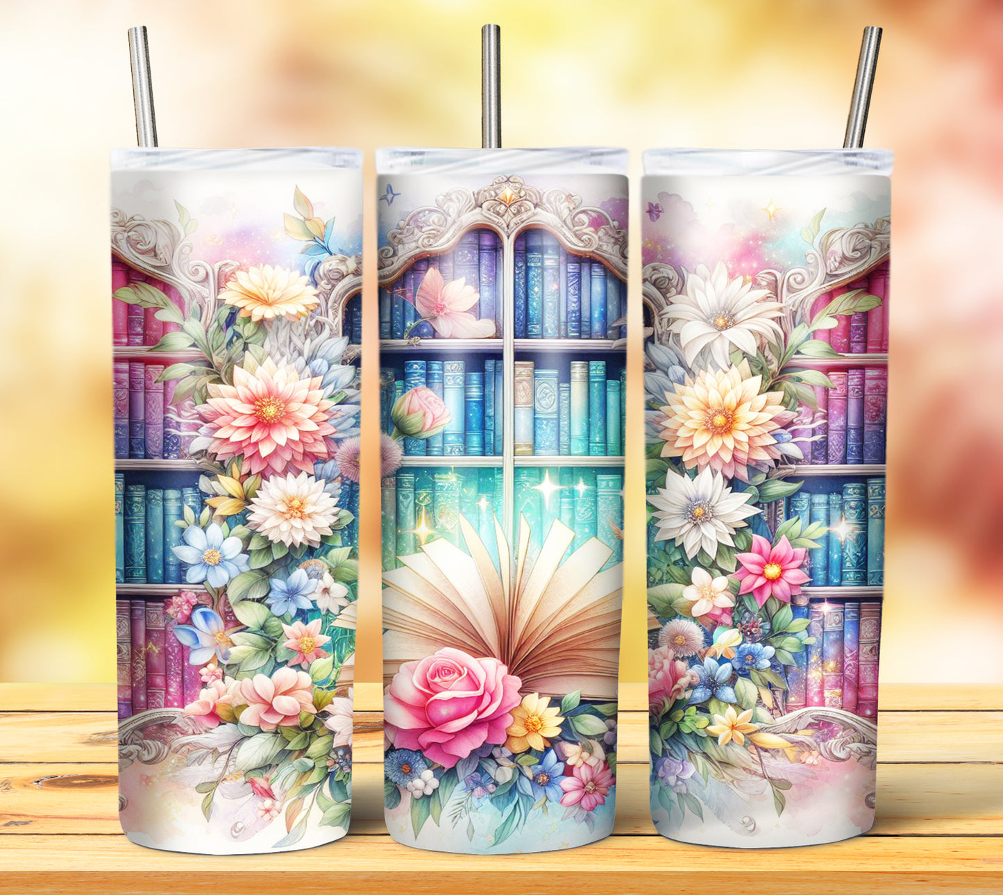 Floral Books Sublimation 20oz Tumbler Images Bundle