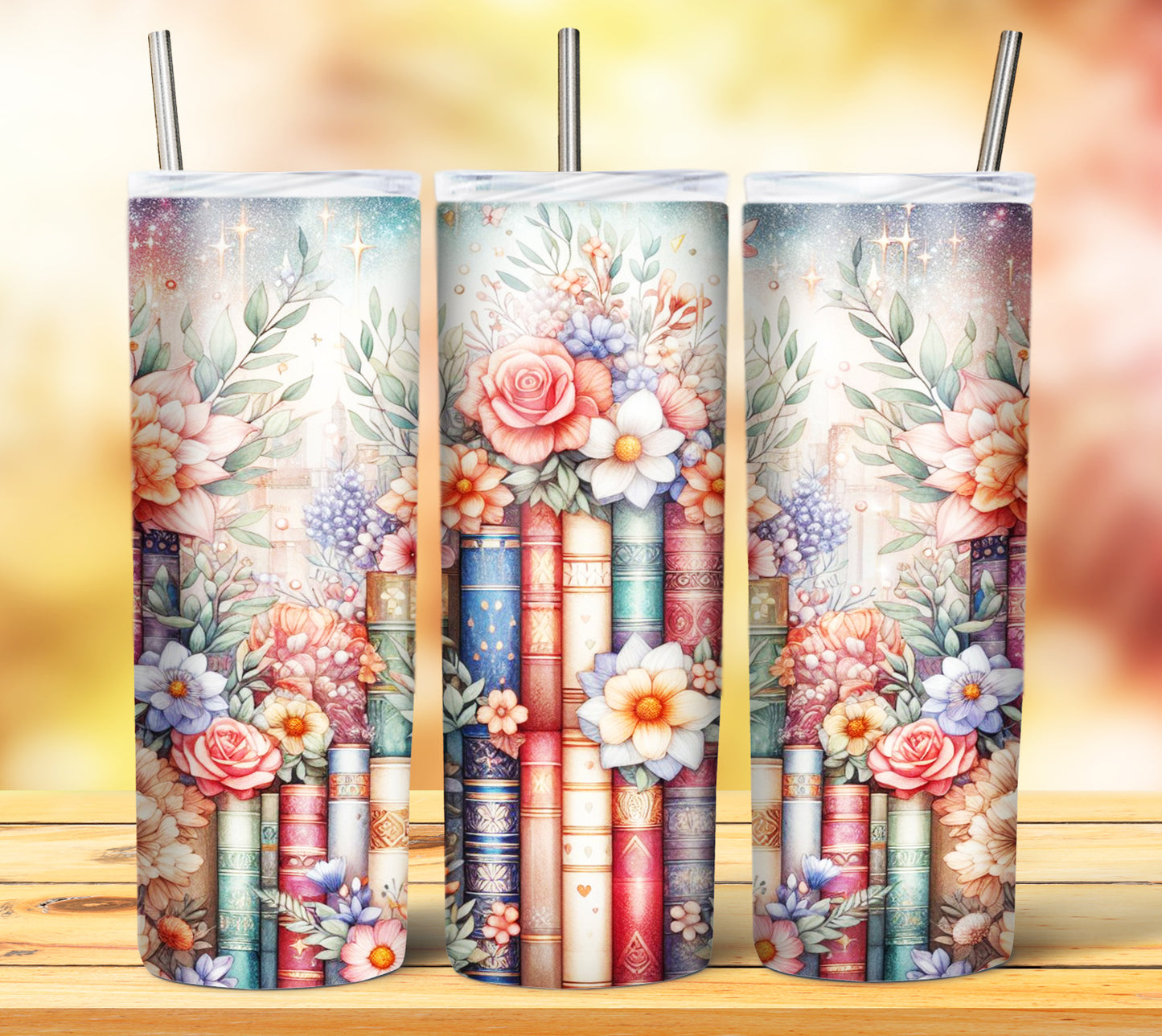 Floral Books Sublimation 20oz Tumbler Images Bundle