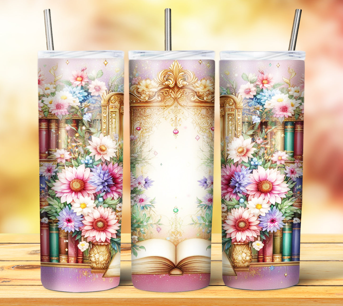 Floral Books Sublimation 20oz Tumbler Images Bundle