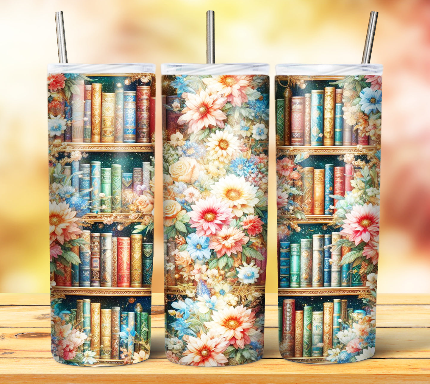 Floral Books Sublimation 20oz Tumbler Images Bundle