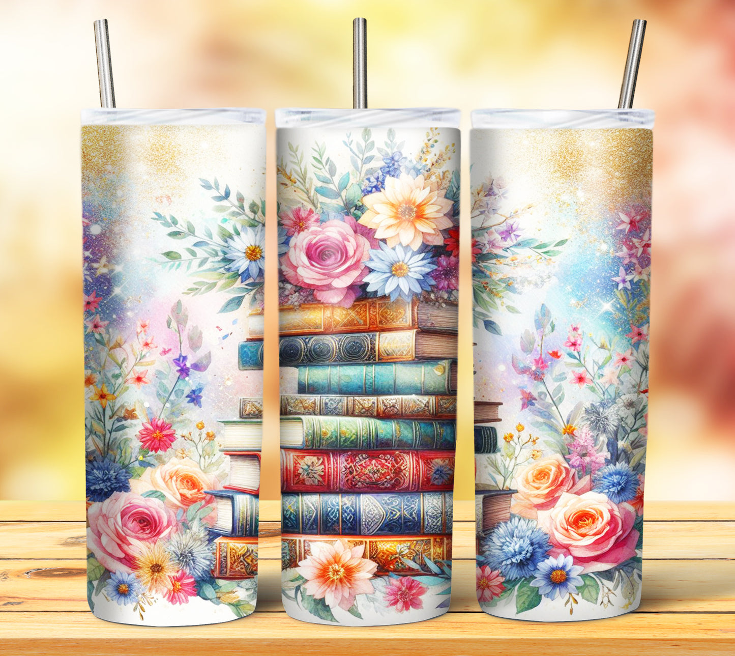 Floral Books Sublimation 20oz Tumbler Images Bundle