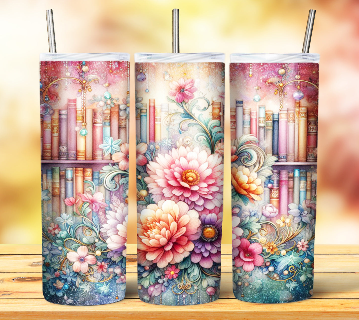 Floral Books Sublimation 20oz Tumbler Images Bundle