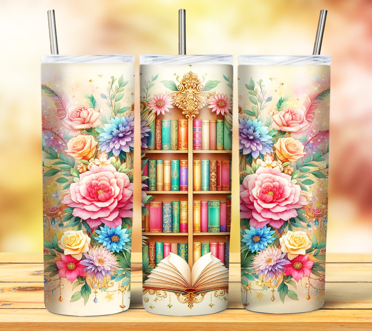 Floral Books Sublimation 20oz Tumbler Images Bundle