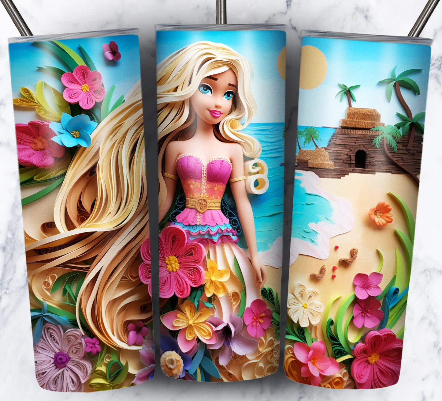 Cartoon Paper Beach Sublimation 20oz Tumbler Images Bundle