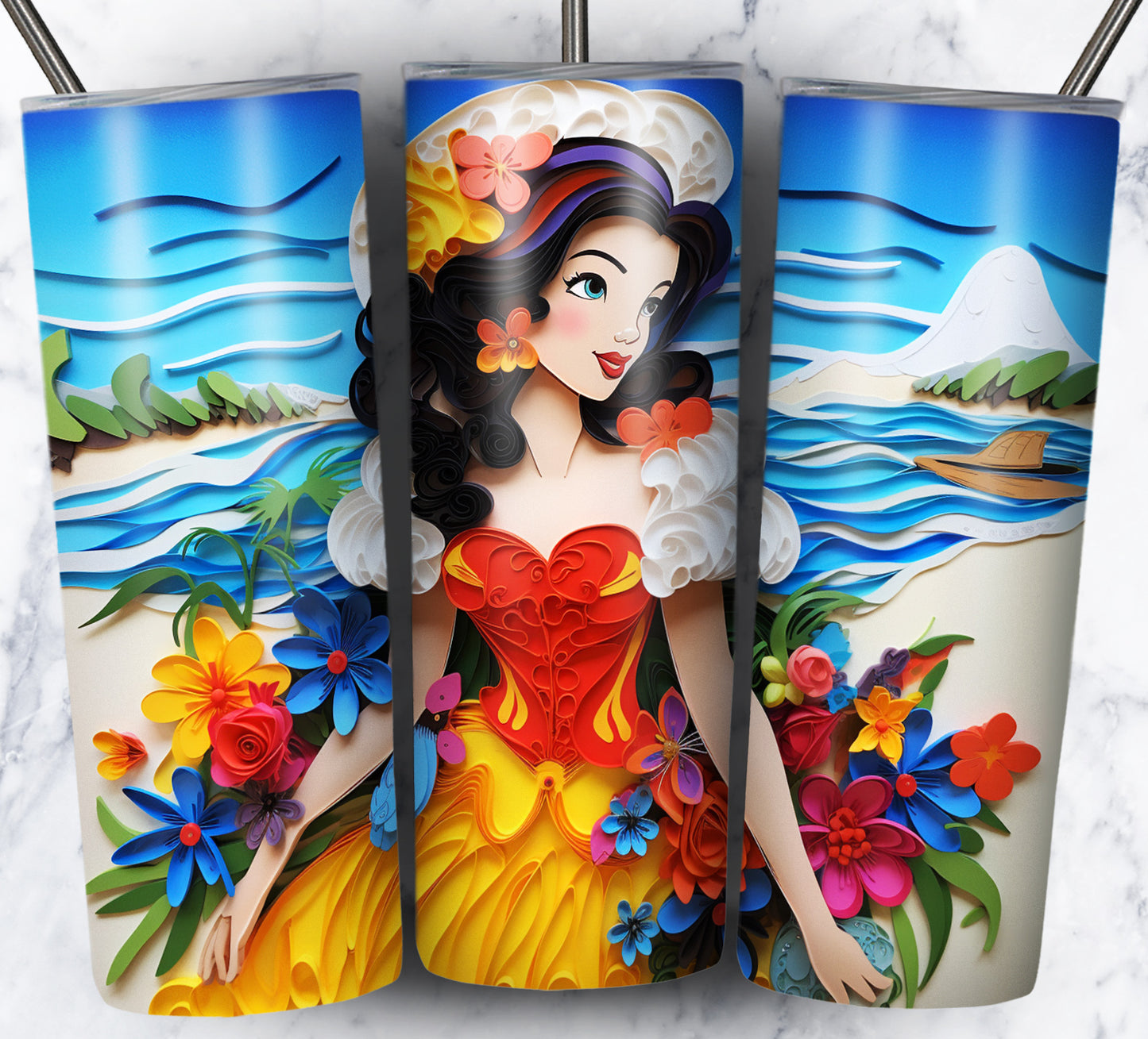 Cartoon Paper Beach Sublimation 20oz Tumbler Images Bundle