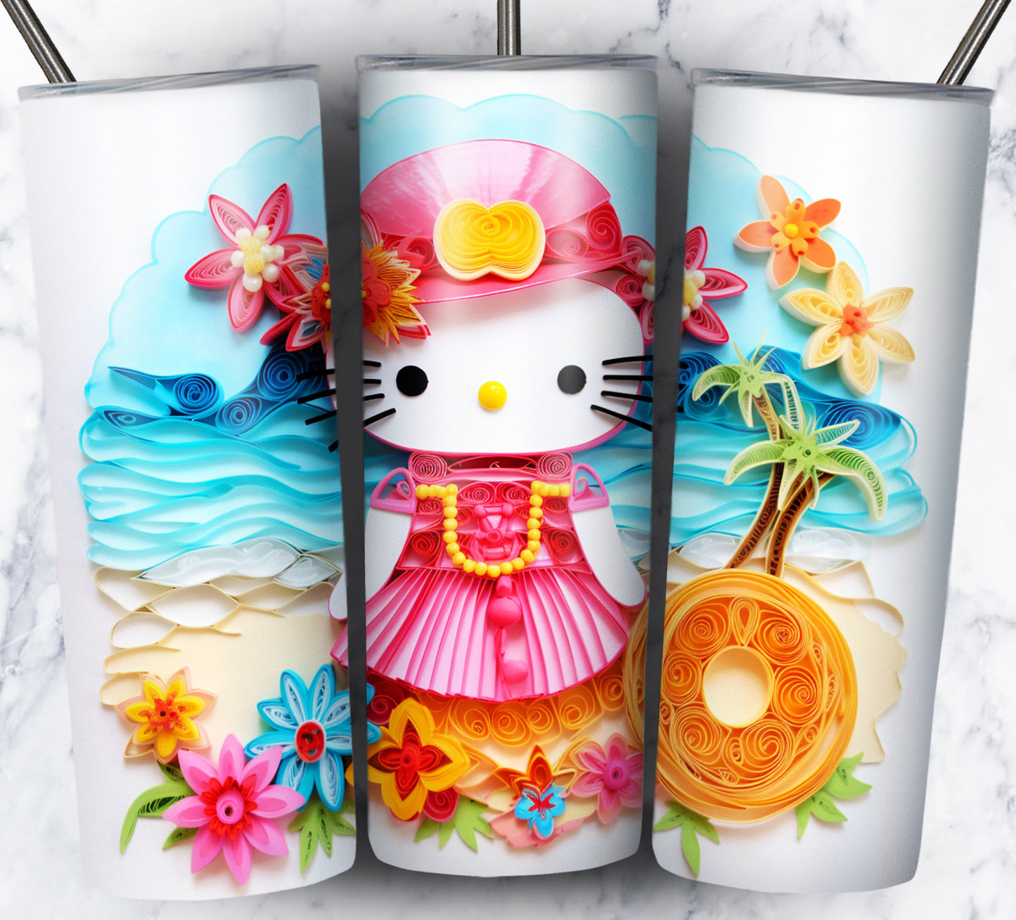 Cartoon Paper Beach Sublimation 20oz Tumbler Images Bundle