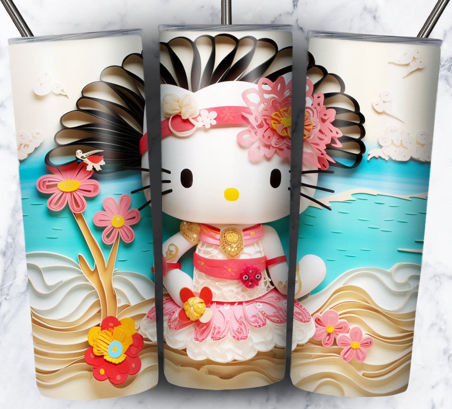 Cartoon Paper Beach Sublimation 20oz Tumbler Images Bundle