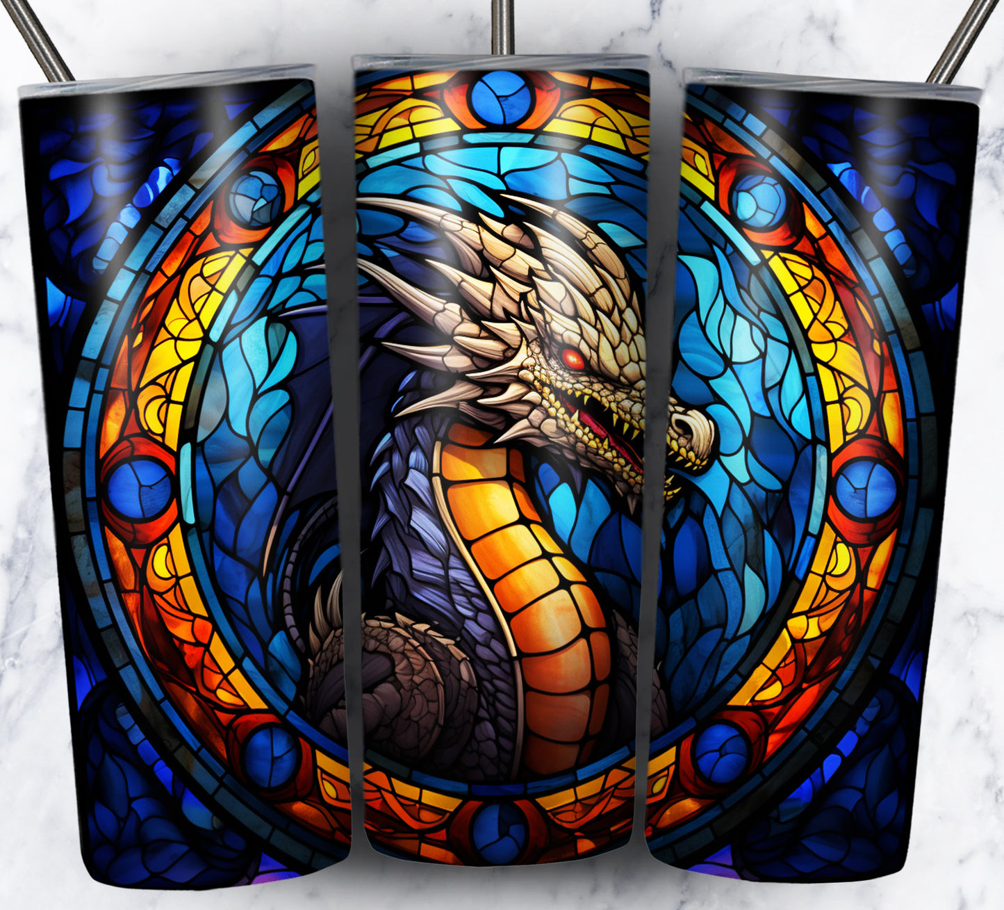 Dragon StainGlass Sublimation 20oz Tumbler Images Bundle