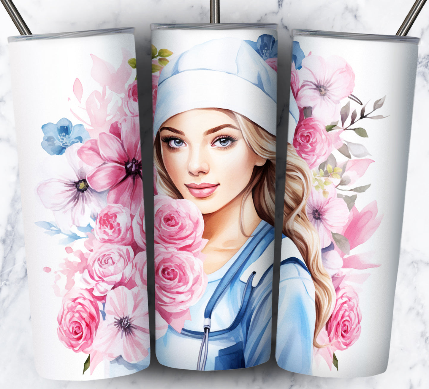 Nurse Floral Sublimation 20oz Tumbler Images Bundle