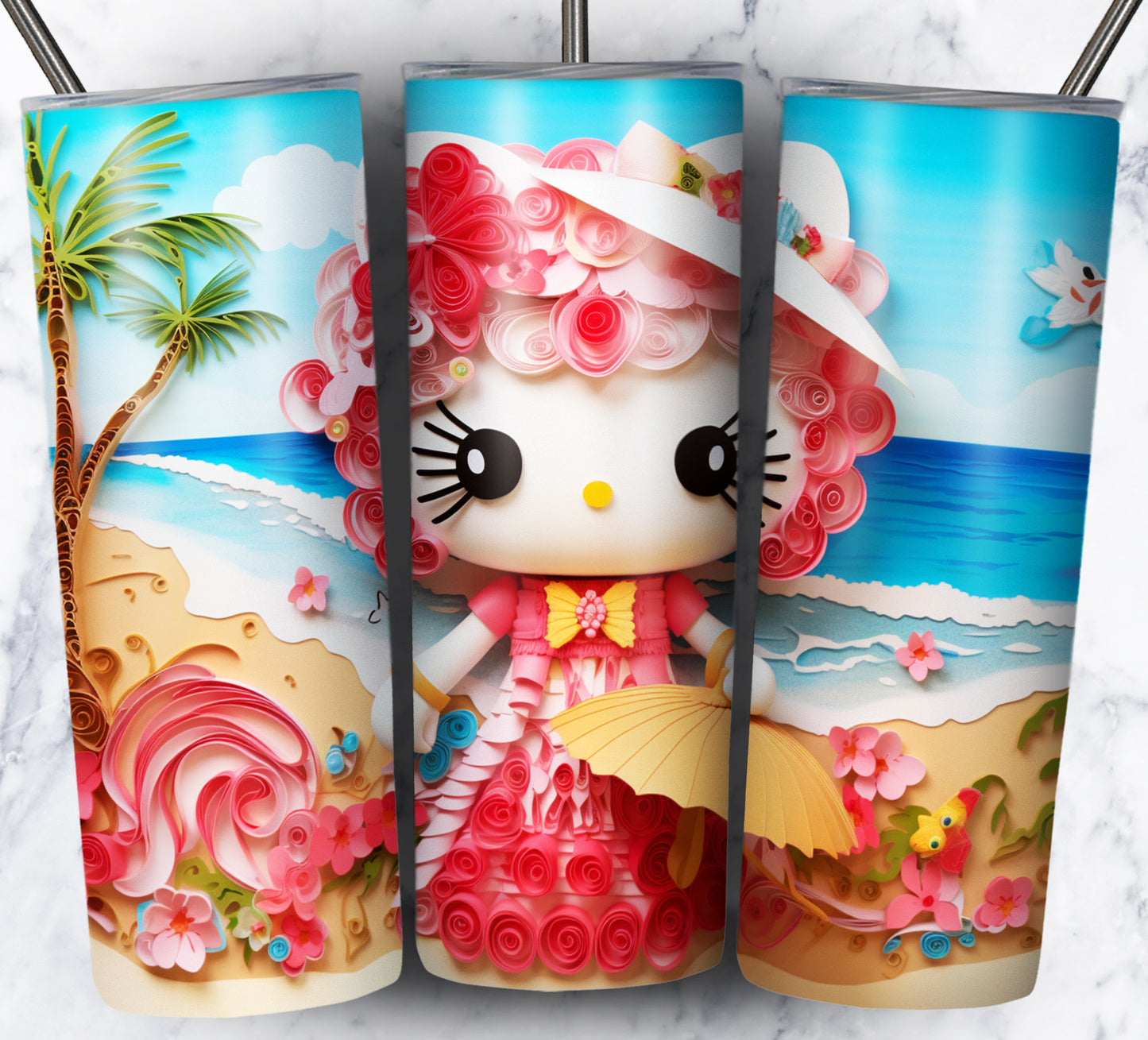 Cartoon Paper Beach Sublimation 20oz Tumbler Images Bundle