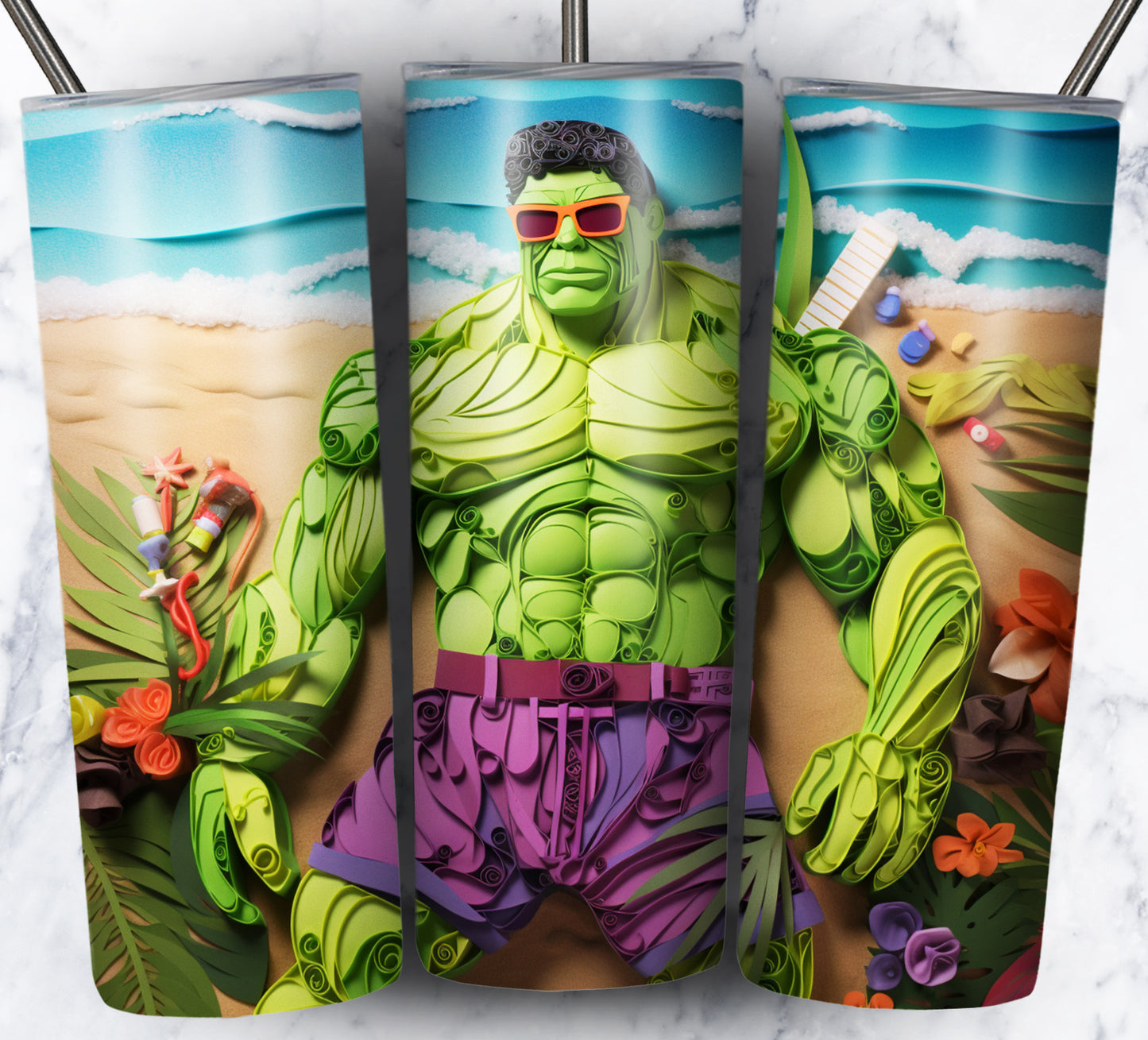 Cartoon Paper Beach Sublimation 20oz Tumbler Images Bundle