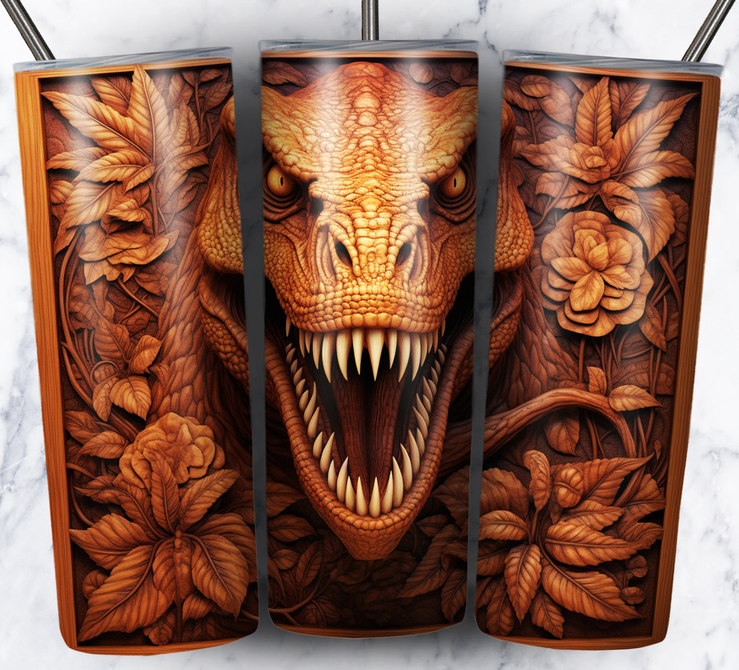 20 Wood Carved Dinos Sublimation 20oz Images Bundle